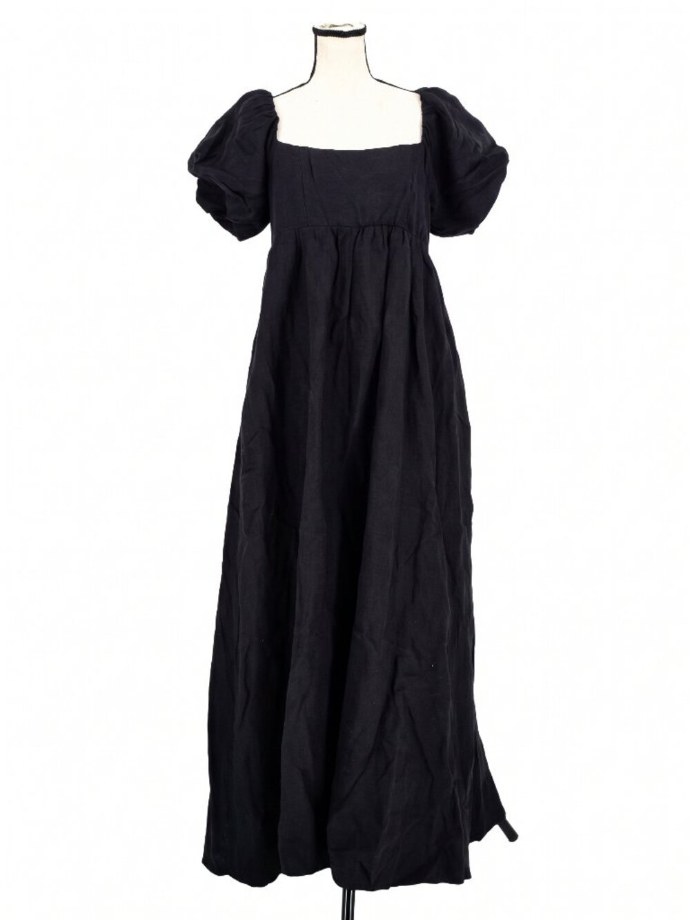 A.Ren Black 100% Linen Puff Sleeve Empire Maxi Dress Size Medium NWT
